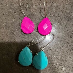 Chic Pink and Turquoise Teardrop Earrings Set